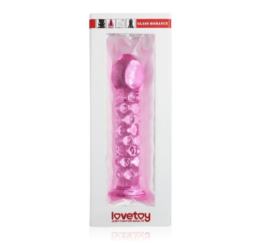 Szklane dildo z wypustkami w kolorze różowym 17cm